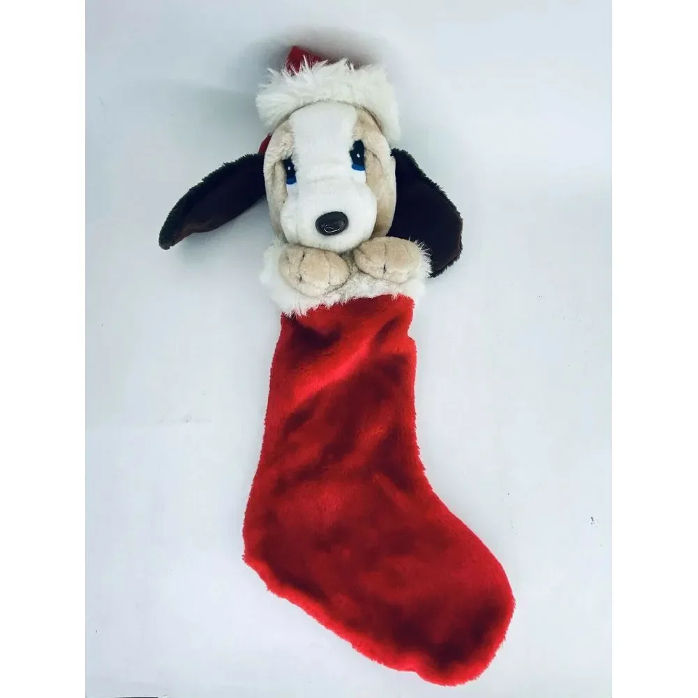 BJ Toy Co Dog Christmas Stocking 3D Plush VTG